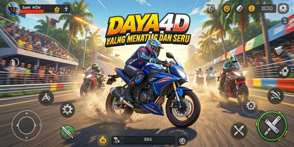 Gameplay seru DAYA4D yang menampilkan balapan motor yang mendebarkan.