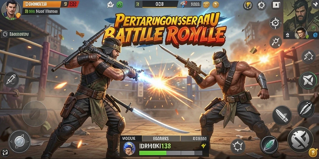 Screenshot gameplay IDRHOKI138 menampilkan aksi seru dalam Battle Royale.