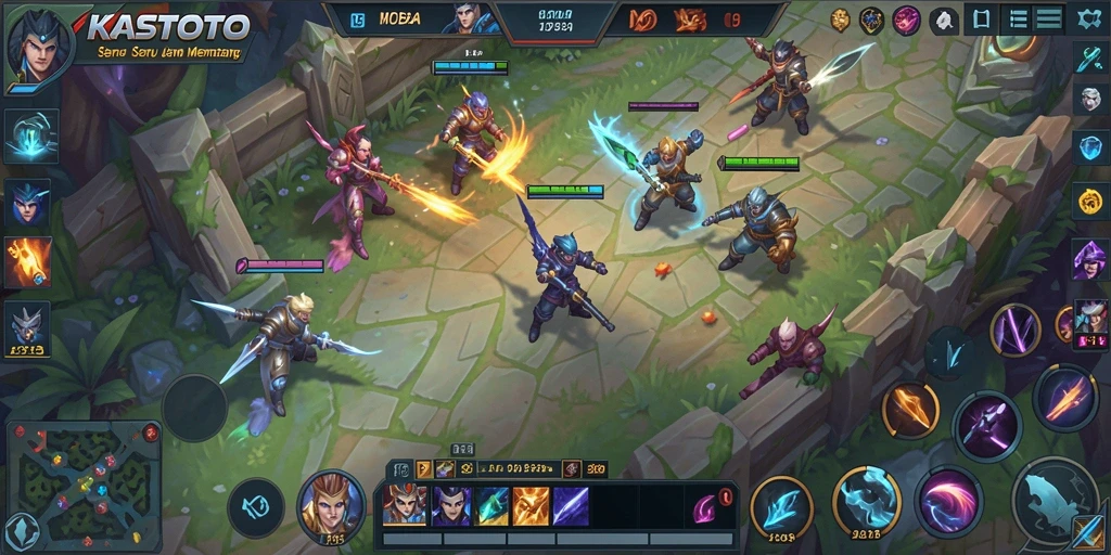Screenshot KASTOTO menampilkan aksi seru dalam pertarungan MOBA.