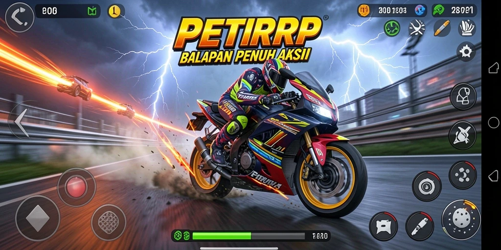Screenshot gameplay PETIRRP yang penuh aksi dan kecepatan.