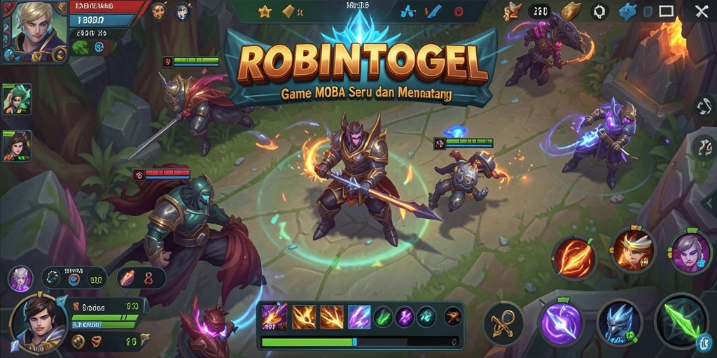 Tangkapan layar utama gameplay ROBINTOGEL dengan aksi pertempuran seru.