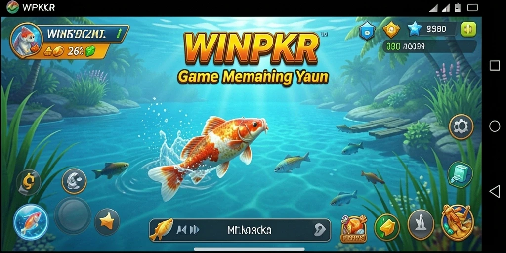 Tampilan gameplay WINPKR menampilkan aksi memancing yang mendebarkan di berbagai lokasi.